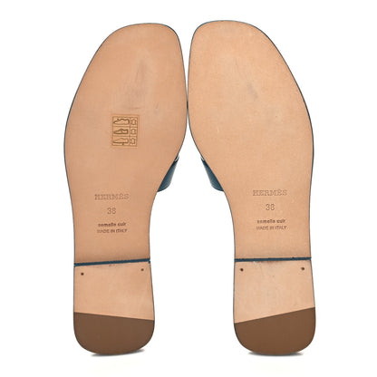 Hermes Calfskin Oran Sandals 38 Bleu Emeraude 5 of 9