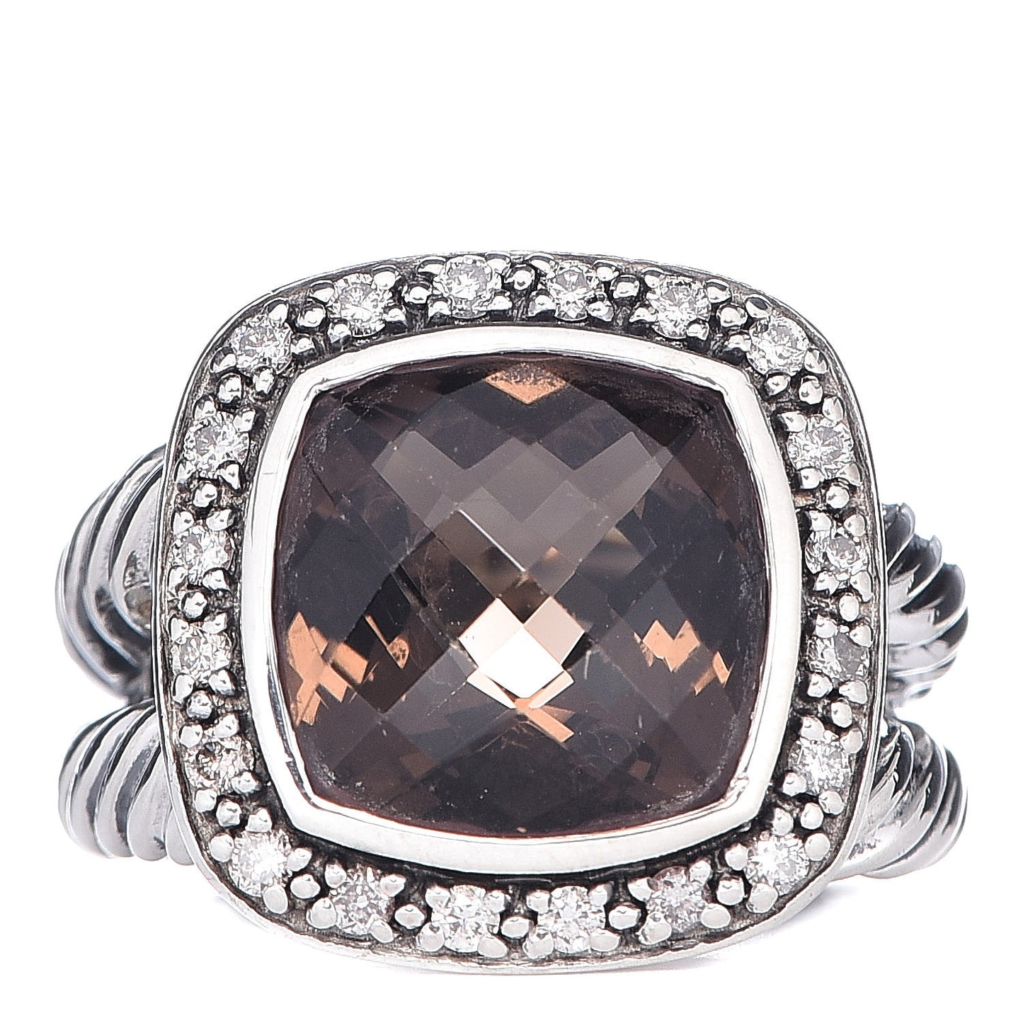 Sterling Silver Smoky Quartz Diamond 11mm Moonlight Ice Albion Ring 52/6
