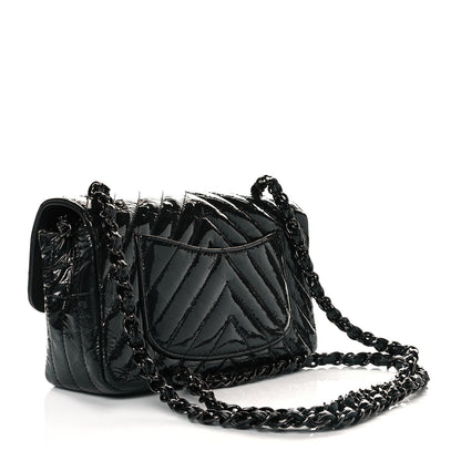 Chanel Patent Metallic Crumpled Calfskin Chevron Quilted Mini Rectangular Flap So Black 2 of 8