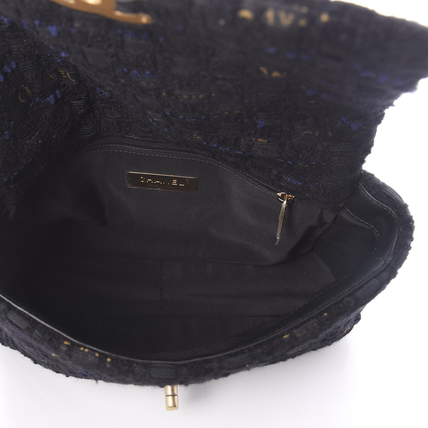 Tweed Quilted Medium 19 Flap Black Navy Gold