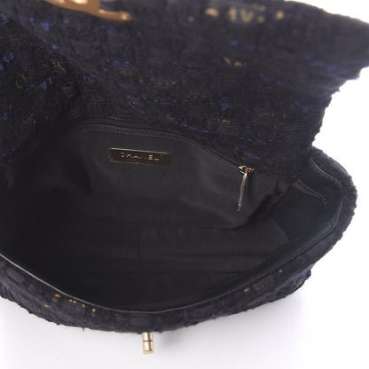 Chanel Tweed Quilted Medium 19 Flap Black Navy Gold 5 of 10