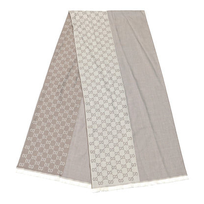 Gucci Wool GG Monogram HalfGG Fringe Scarf Ivory Beige 2 of 4