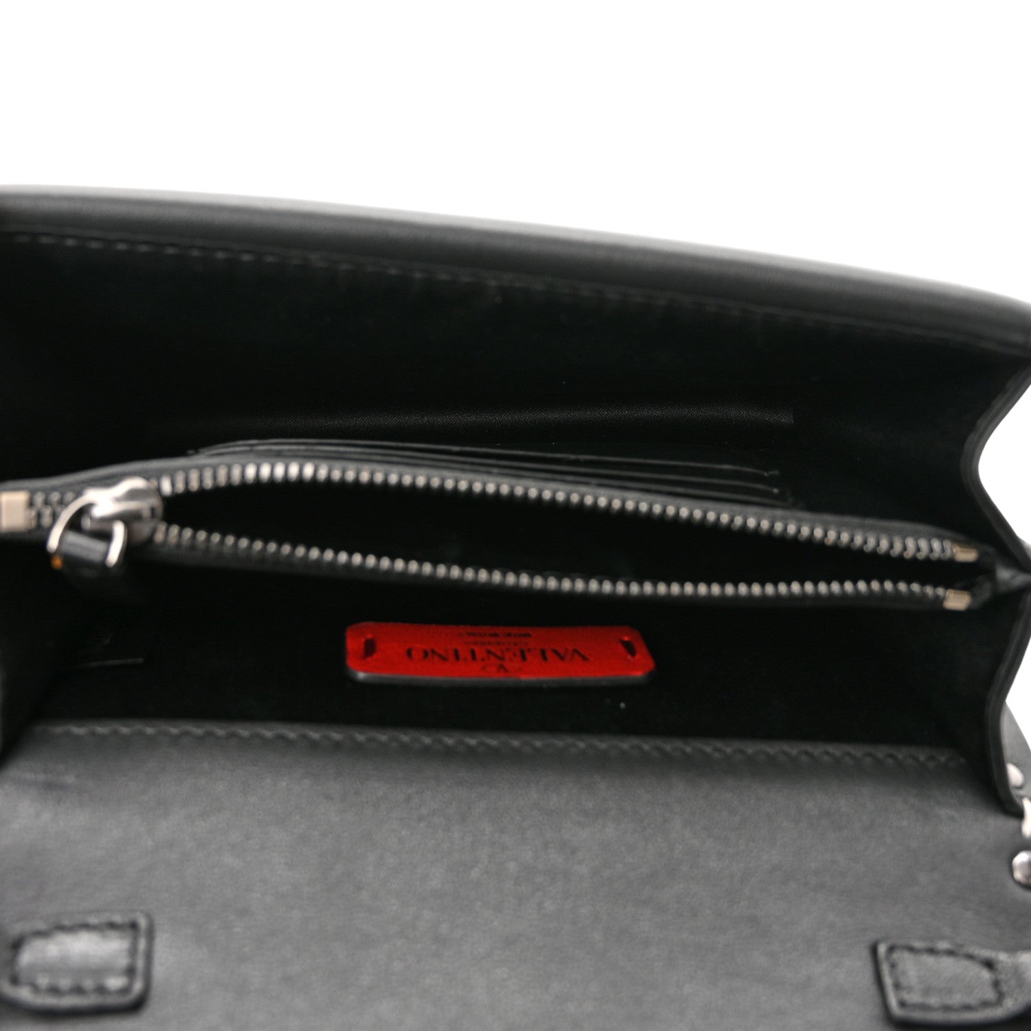 Valentino Garavani Vitello Chevron Rockstud Wallet on Chain Light Ivory Black 5 of 10