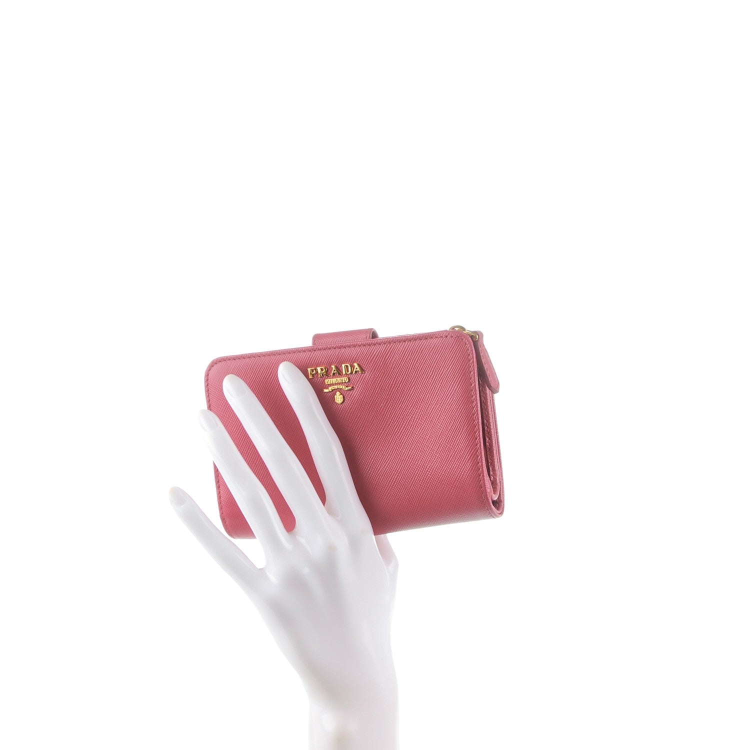 Prada Saffiano Metal Compact Wallet Peonia 2 of 6