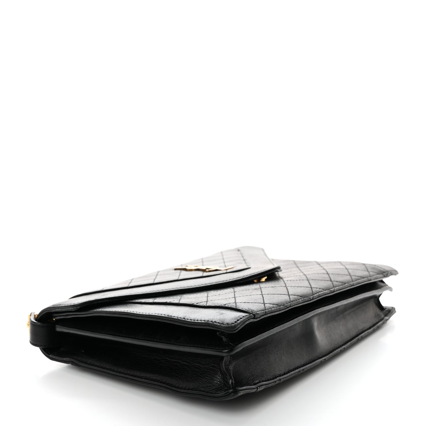 Calfskin Quilted Lacquered Gaby Satchel Black