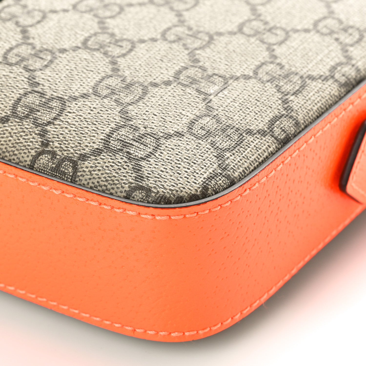 Gucci GG Supreme Monogram Textured Dollar Calfskin Web Ophidia Wristlet Shoulder Bag Beige Ebony Orange 10 of 10