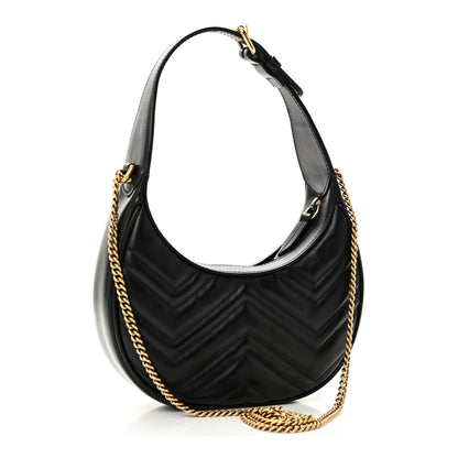Gucci Calfskin Matelasse Chevron Mini GG Marmont Half Moon Hobo Black 3 of 10