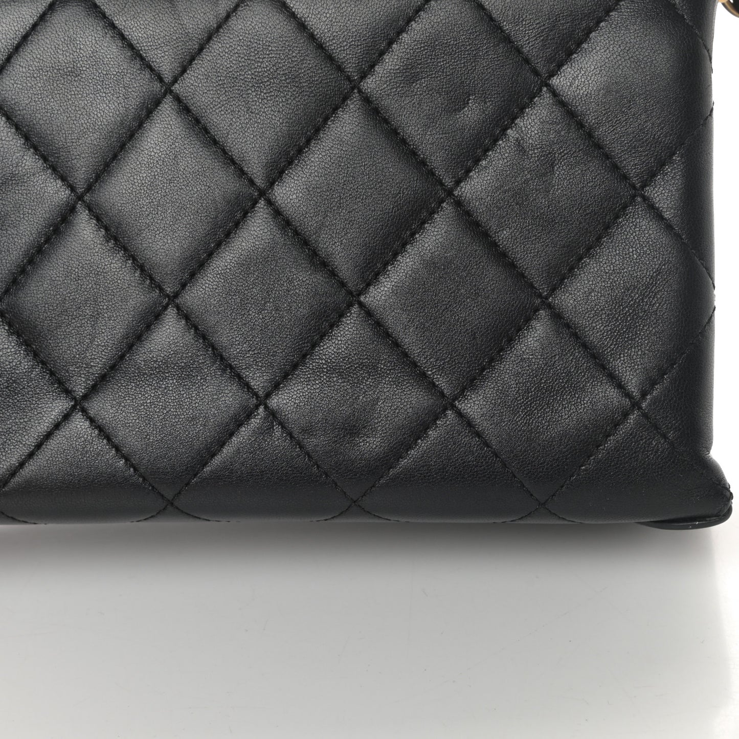 Lambskin Quilted Mini Trendy Spirit Top Handle Flap Black
