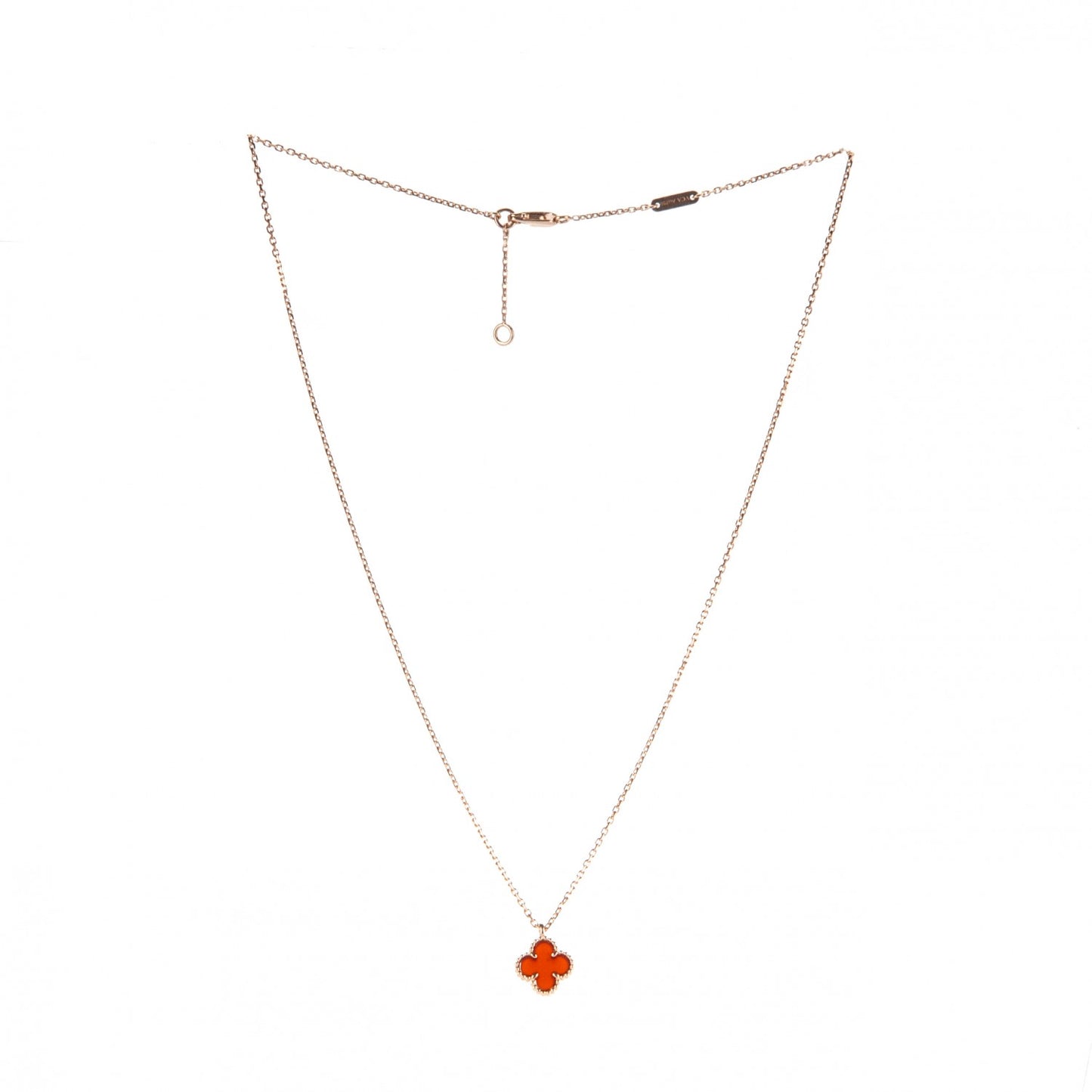 18K Rose Gold Carnelian Sweet Alhambra Pendant Necklace
