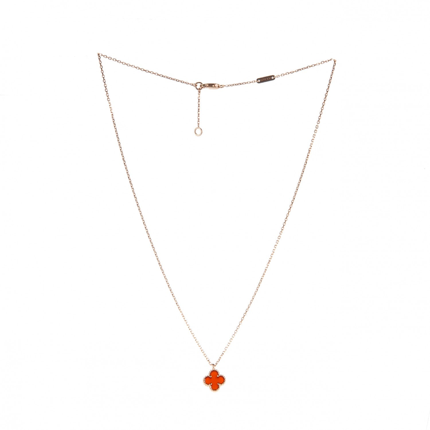 Van Cleef & Arpels 18K Rose Gold Carnelian Sweet Alhambra Pendant Necklace 3 of 7
