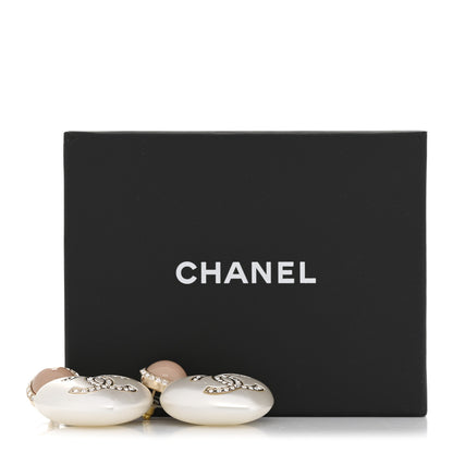 Chanel Pearl Resin Crystal CC Heart Drop Earrings Pink Gold 5 of 5