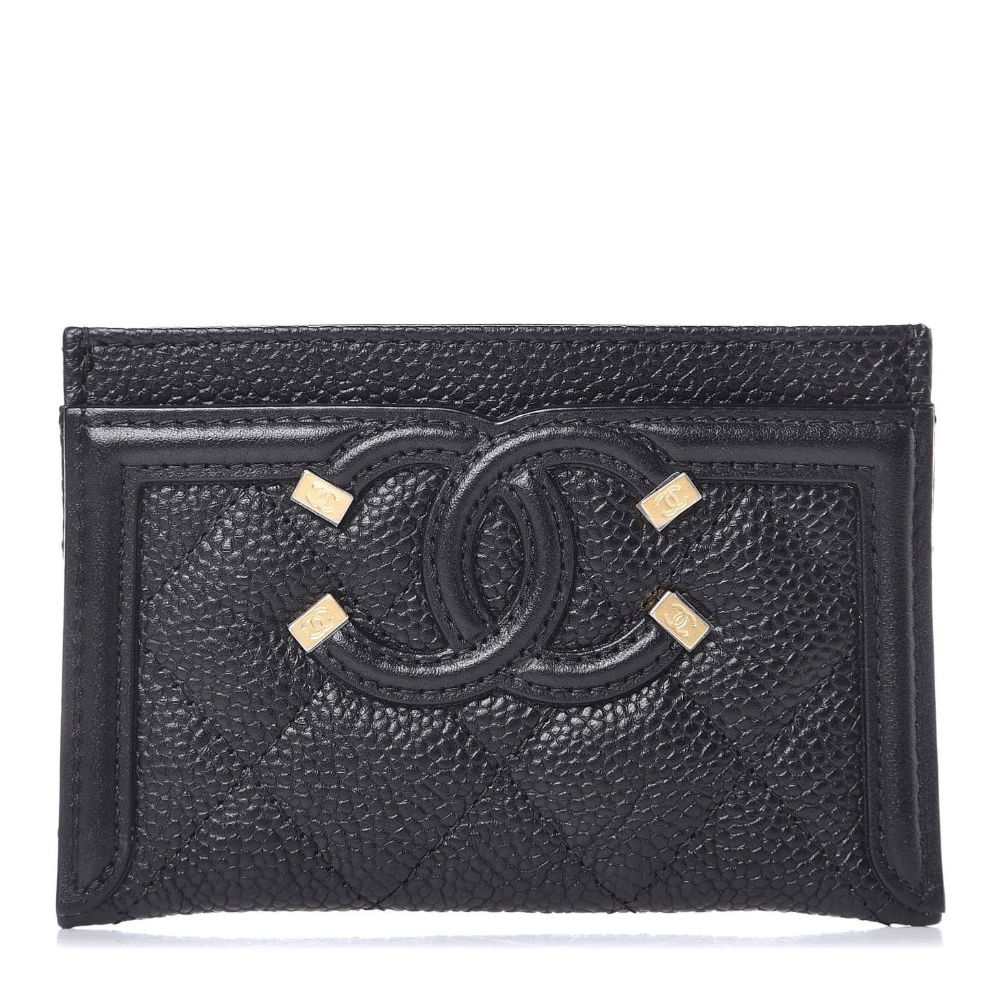 Caviar Quilted Filigree Card Holder Black
