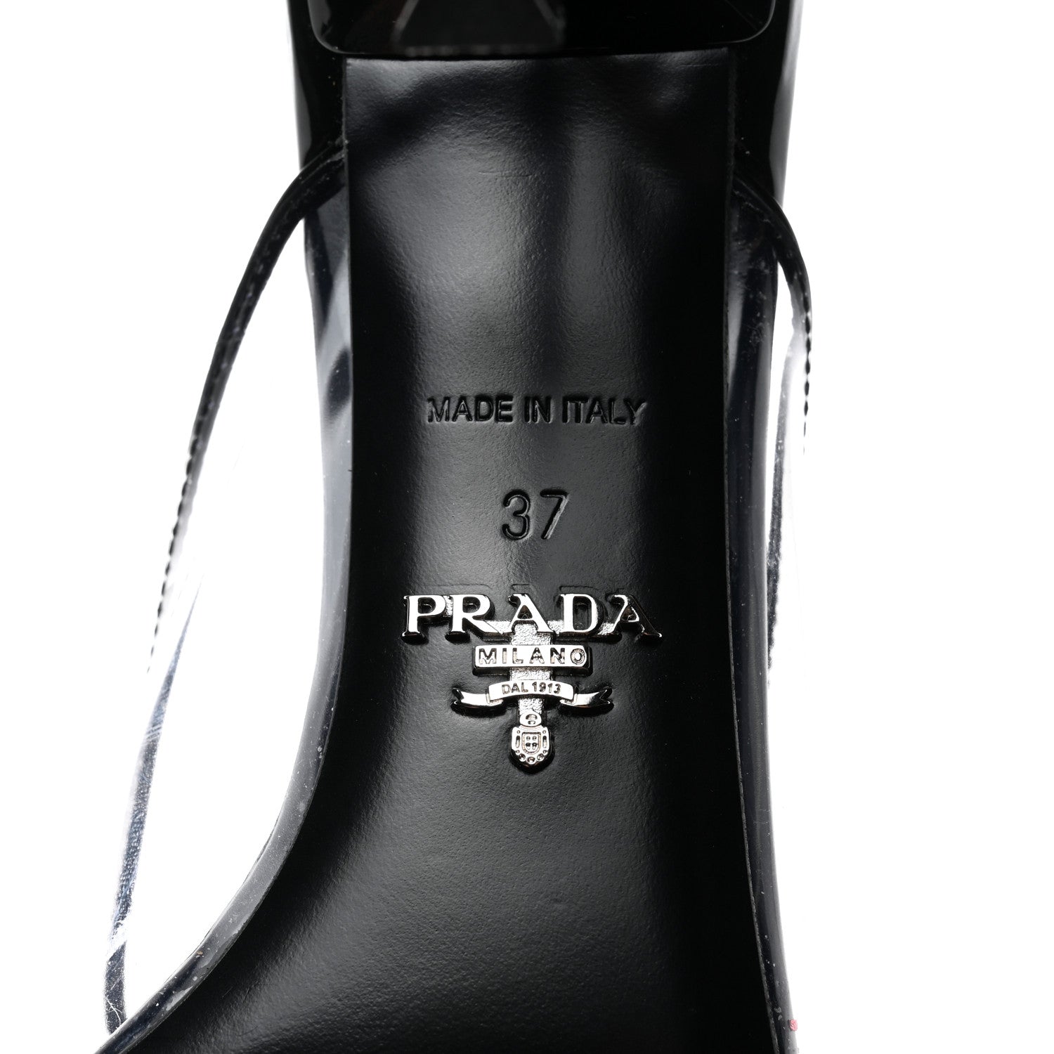 Prada Plexiglass Vernice Metal Triangle Logo Modellerie 75mm Mules 37 Black 7 of 9