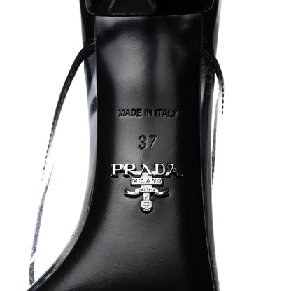 Prada Plexiglass Vernice Metal Triangle Logo Modellerie 75mm Mules 37 Black 7 of 9