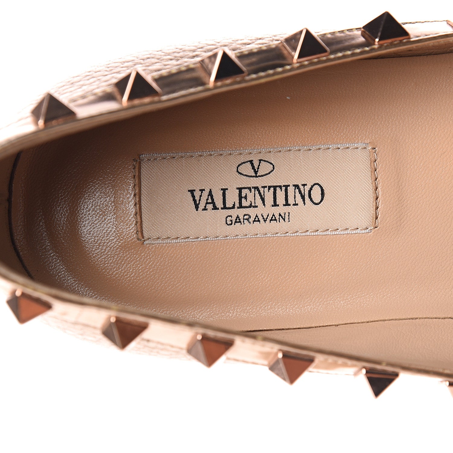Valentino Garavani Metallic Pebbled Calfskin Rockstud Ballerina Flats 37 Rame 7 of 8