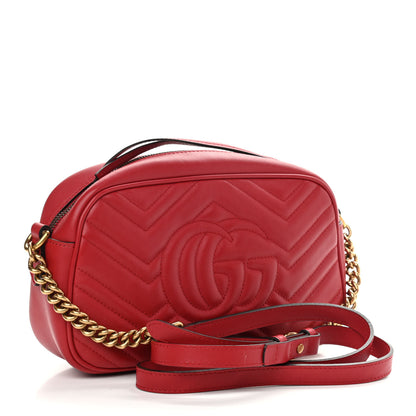 Gucci Calfskin Matelasse Small GG Marmont Chain Shoulder Bag Hibiscus Red 3 of 14