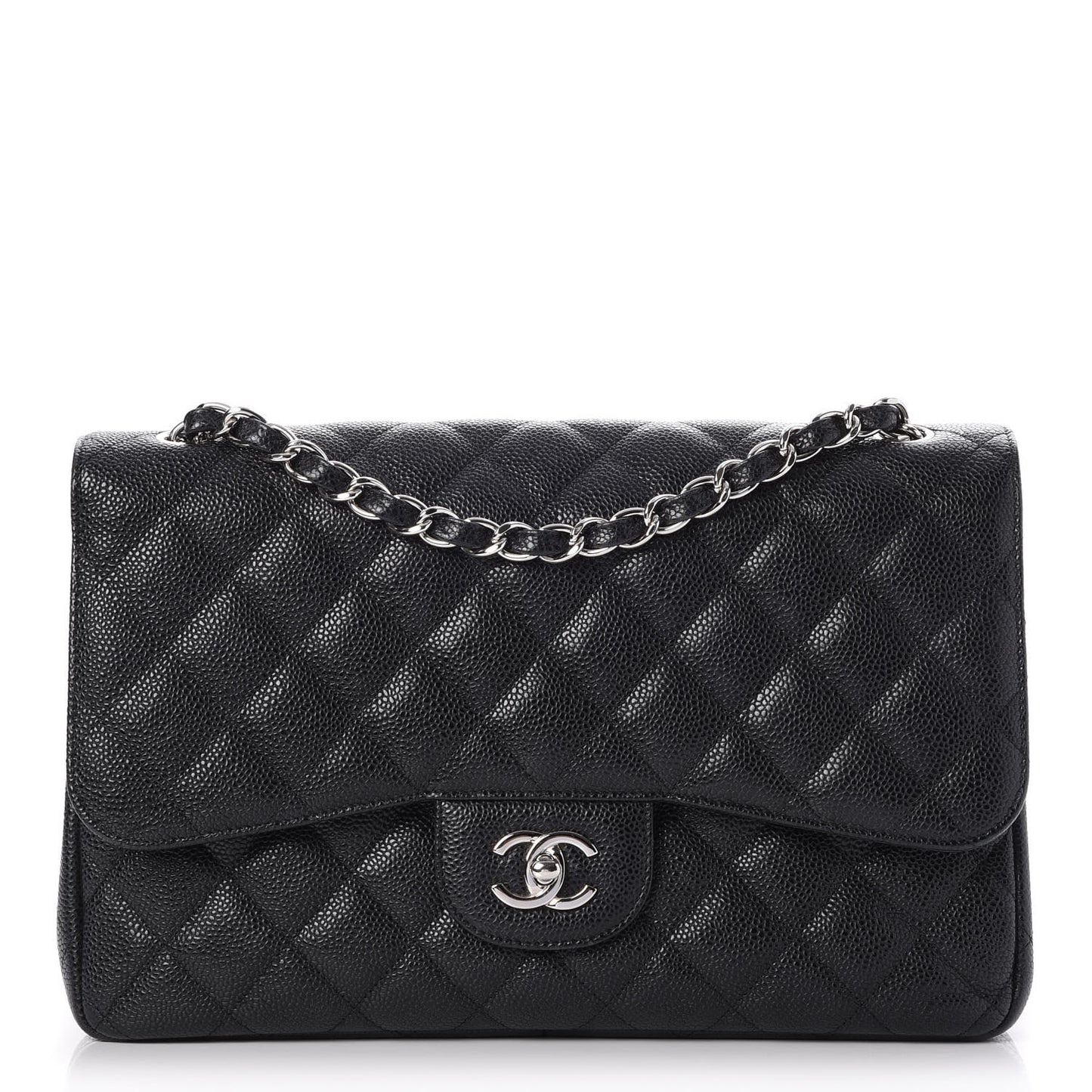 Caviar Quilted Jumbo Double Flap Black