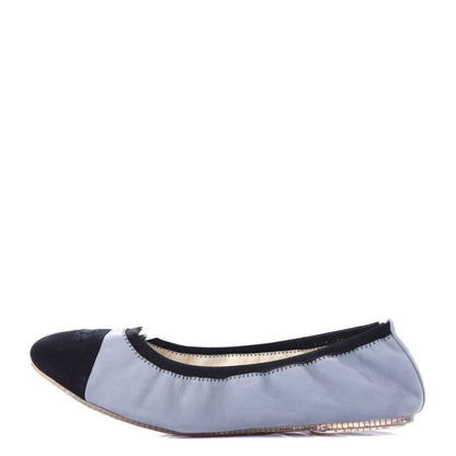 Chanel Nubuck Suede CC Elastic Cap Toe Ballerina Flats 40.5 Blue 1 of 11