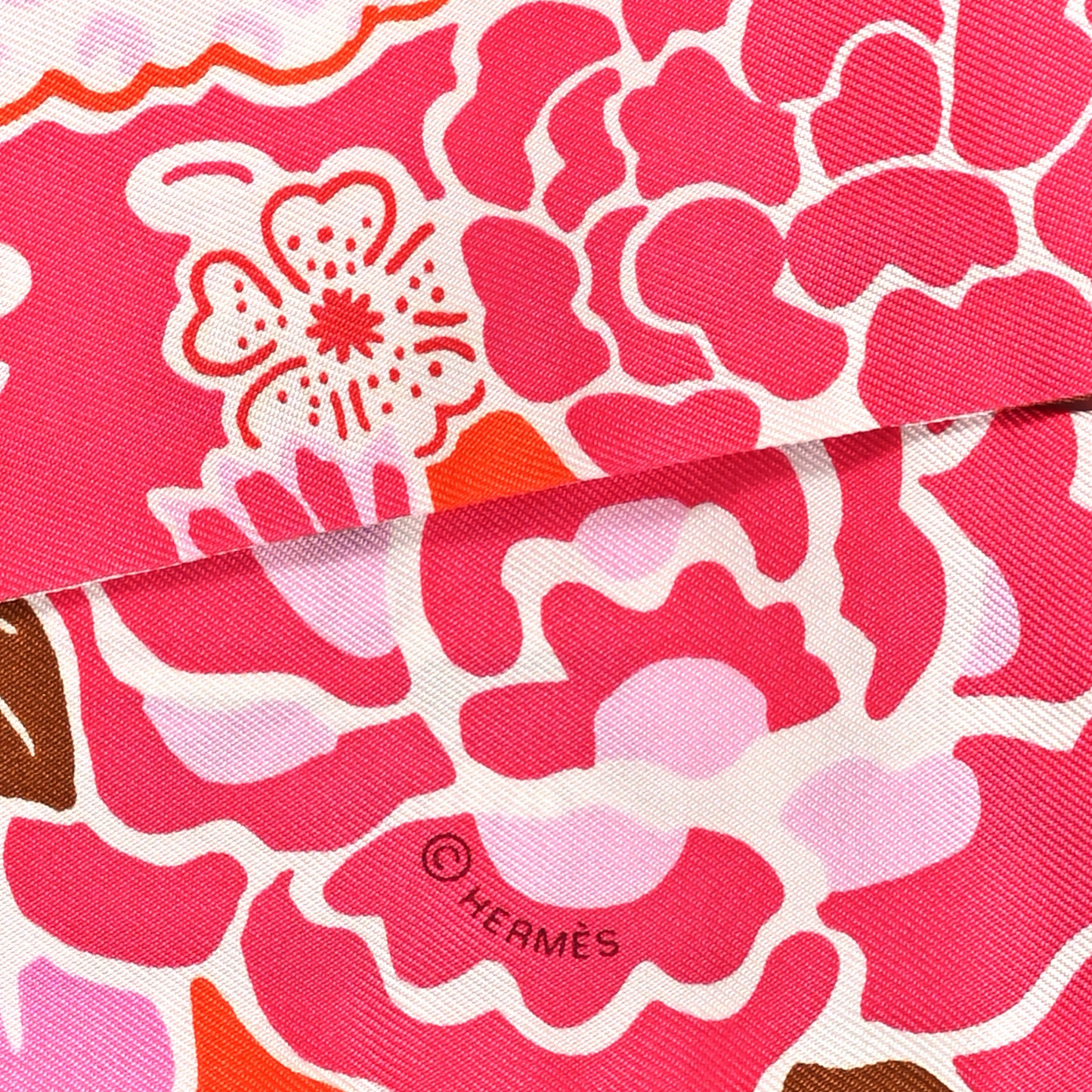 Silk Bingata Twilly Fuchsia Corail Brun