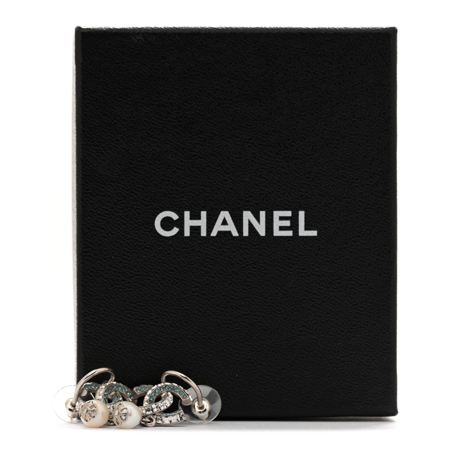 Chanel Crystal CC Drop Earrings Blue Silver 5 of 5