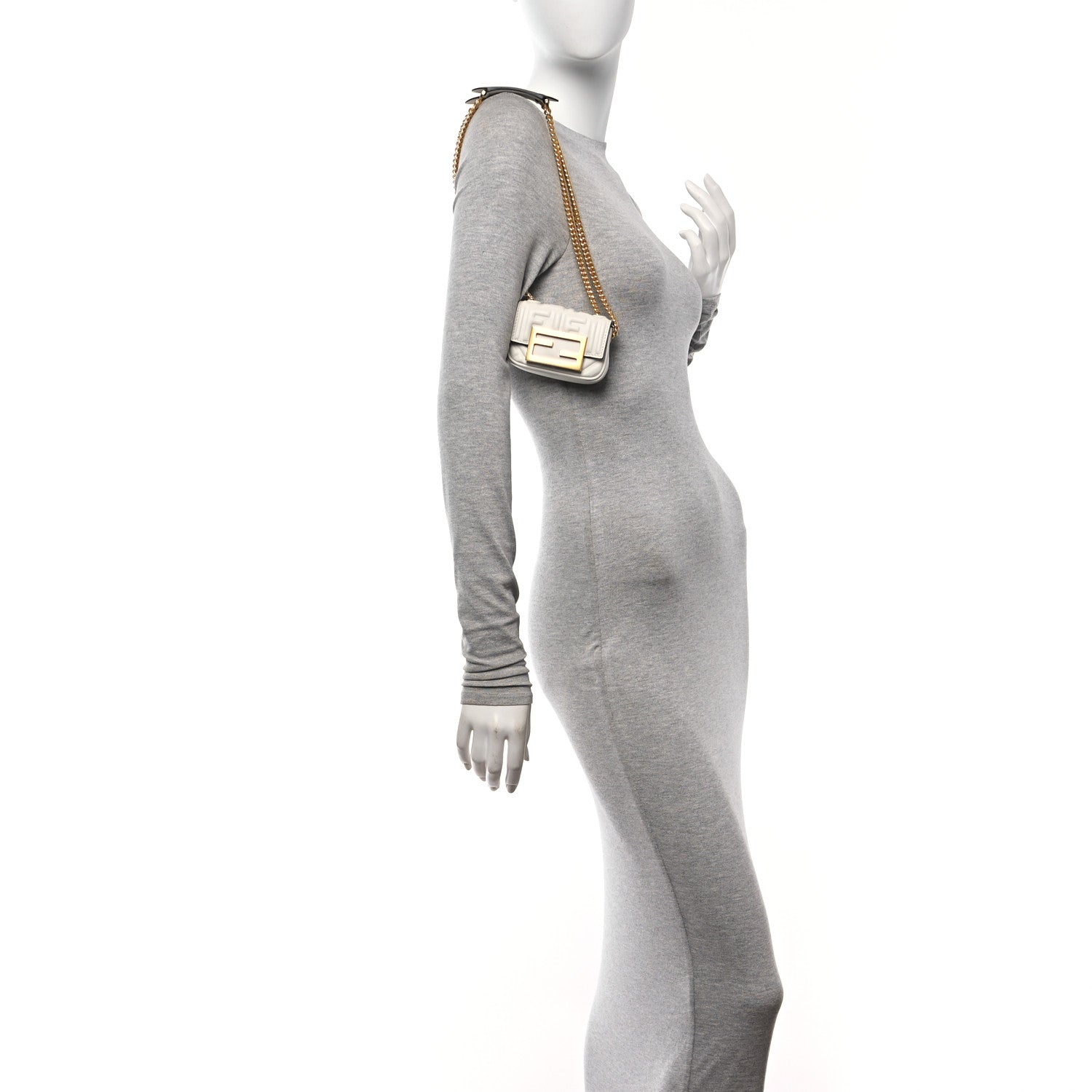 Fendi Nappa Matisse FF Embossed Nano Chain Baguette White 2 of 9