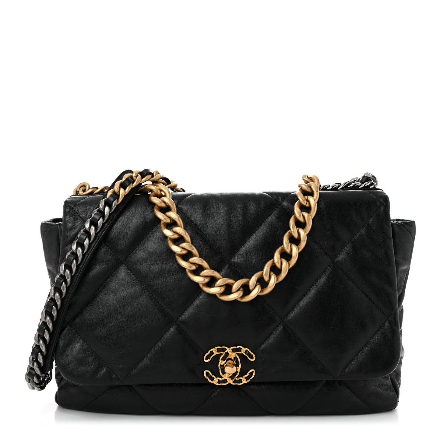Goatskin Quilted Maxi Chanel 19 Flap Black