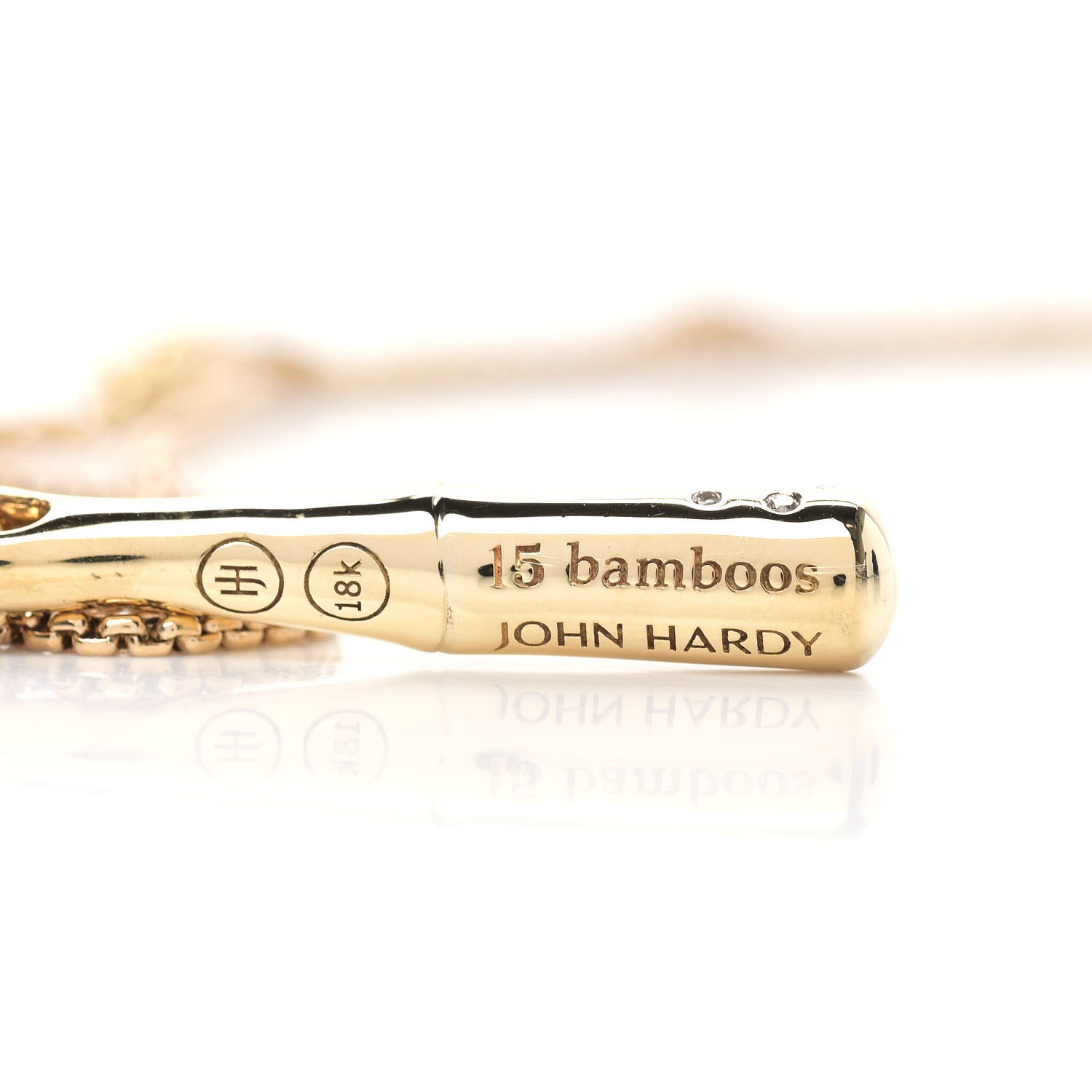 John Hardy 18K Yellow Gold Diamond Bamboo Drop Pendant Necklace 4 of 5