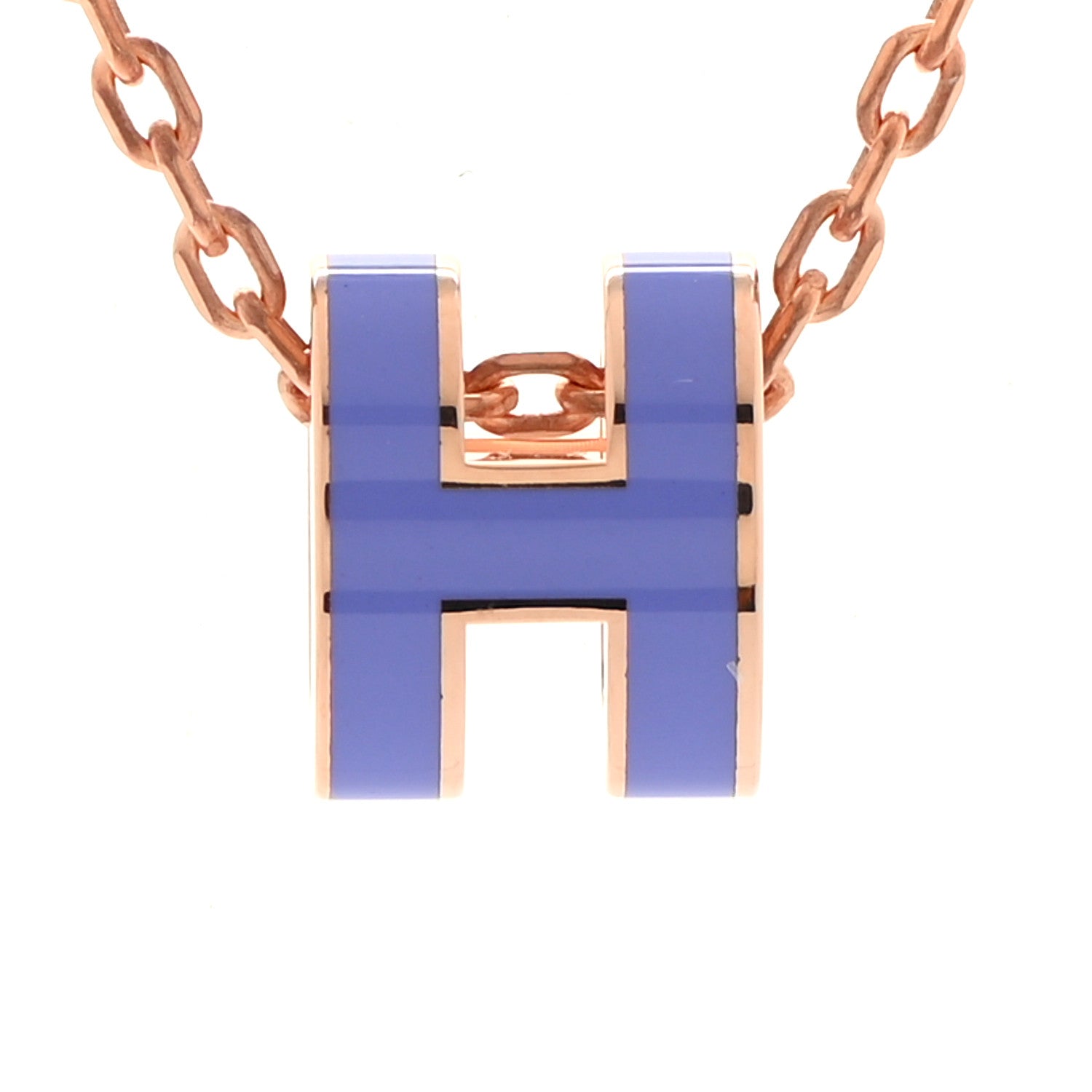 Hermes Lacquered Rose Gold Pop H Pendant Necklace Lilac 4 of 7