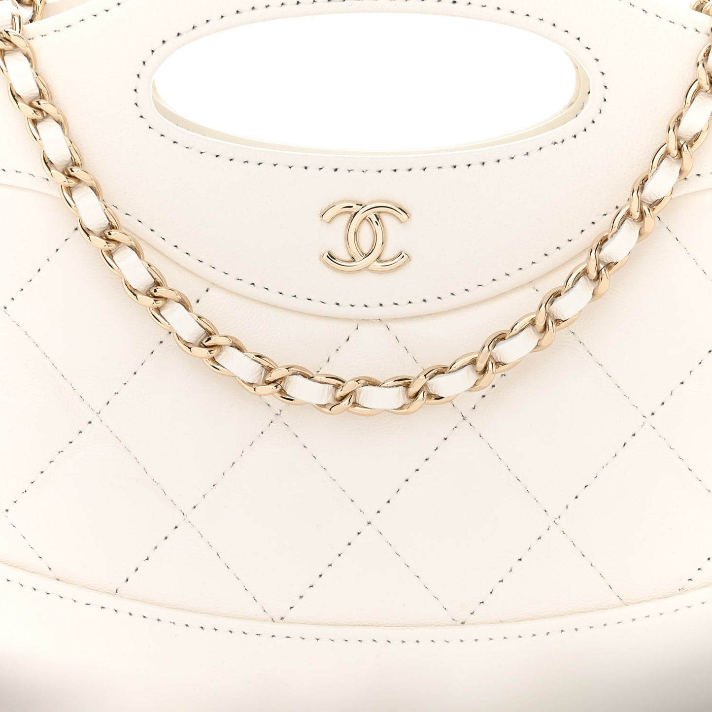 Shiny Crumpled Calfskin Quilted Nano 31 Shopping Bag White