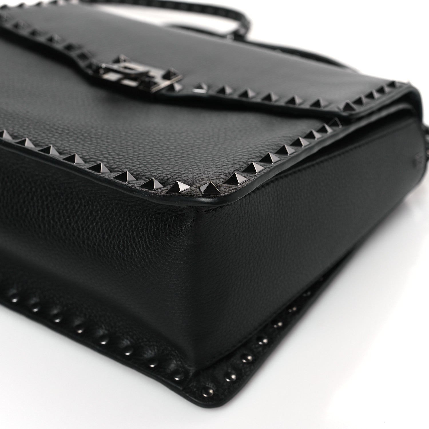 Valentino Garavani Grained Calfskin Rockstud Top Handle Flap Shoulder Bag Black 8 of 8