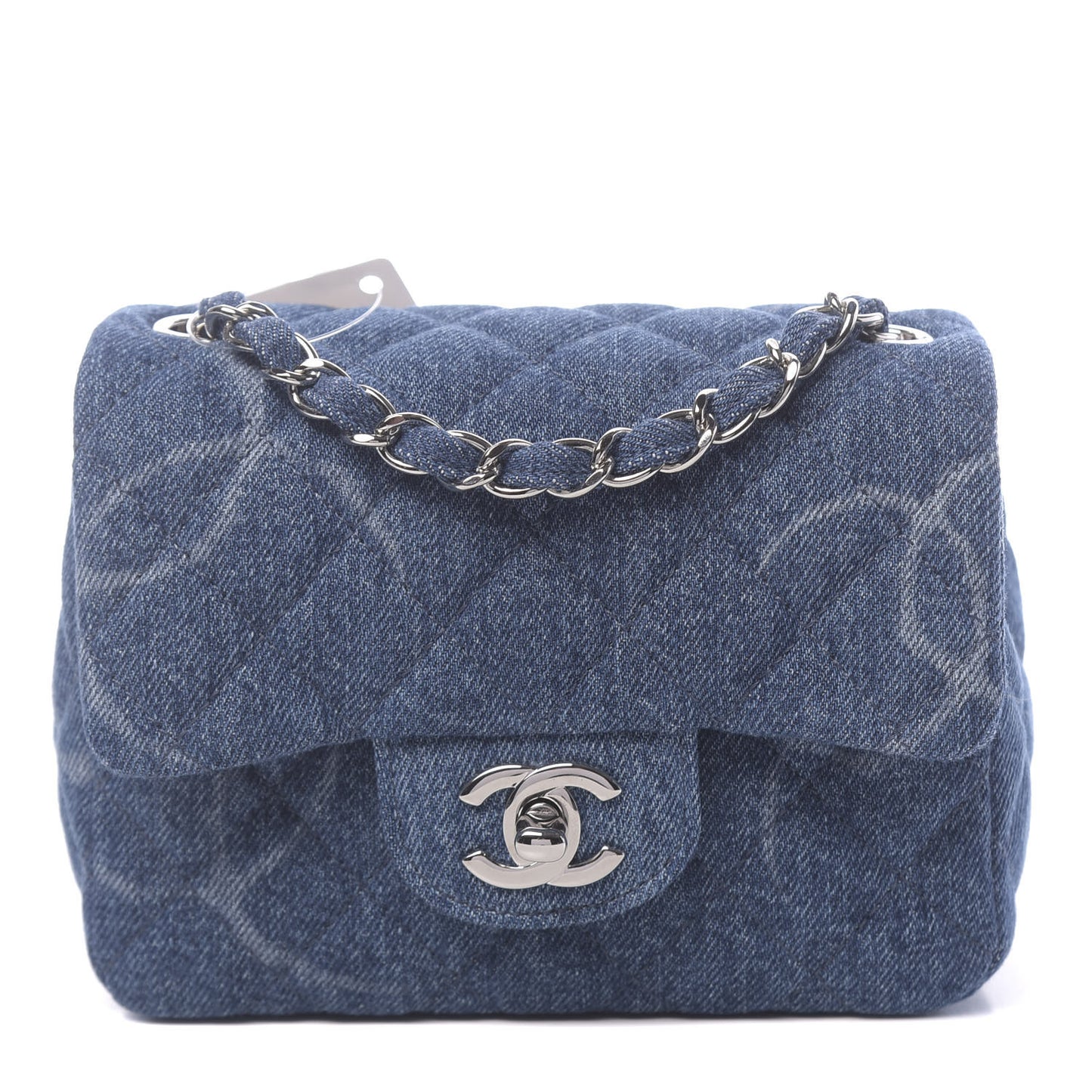 Denim CC Quilted Mini Square Flap Blue