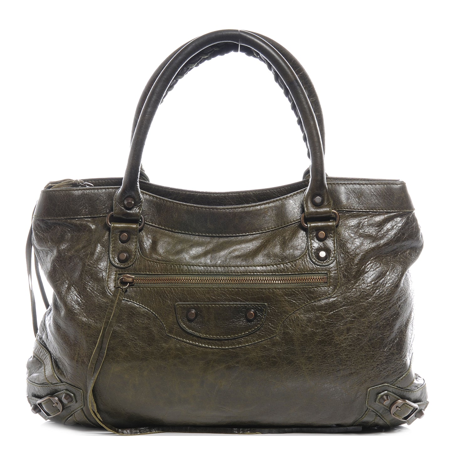 Chevre Classic Hardware Purse Olive Brown