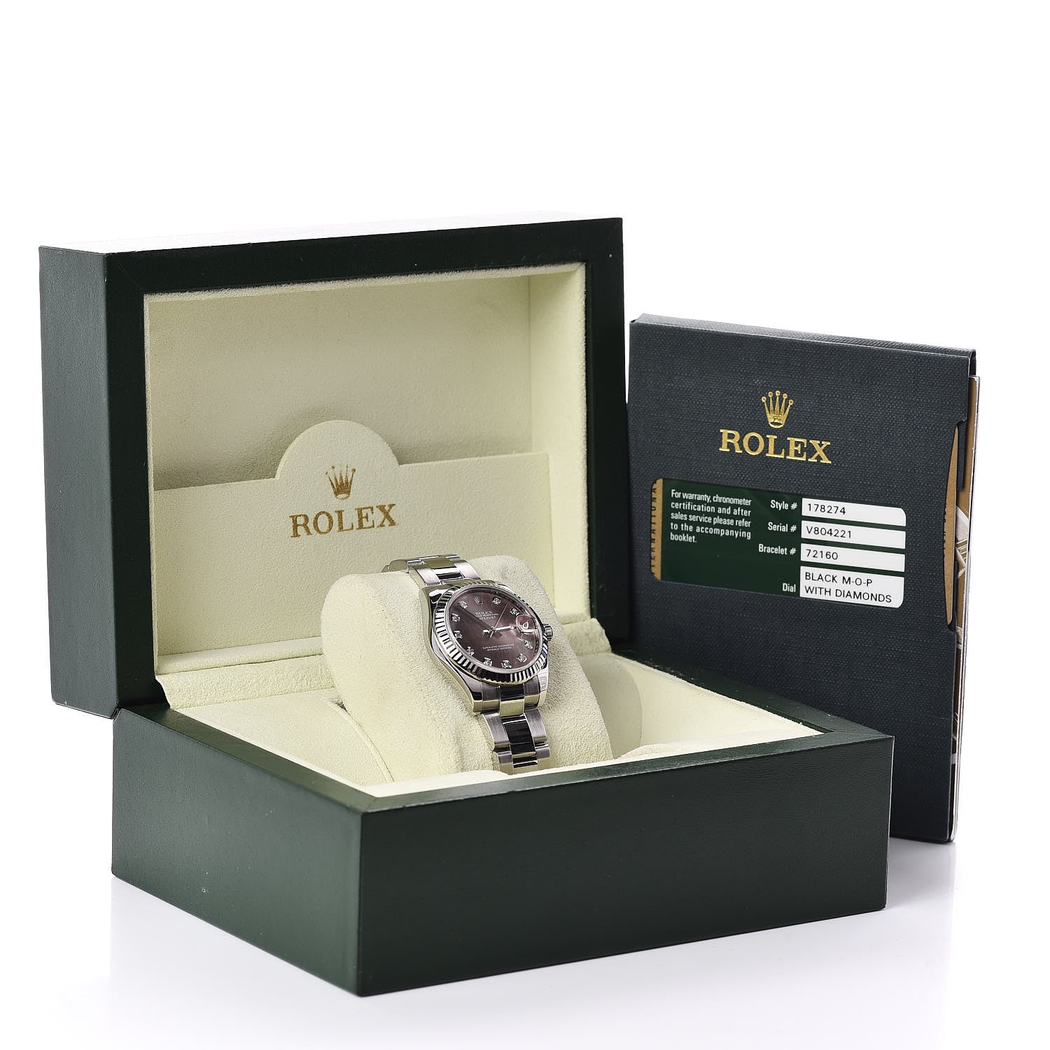 Rolex Stainless Steel 18K White Gold Diamond Black Mother of Pearl 31mm Oyster Perpetual Datejust Watch 178274 6 of 6