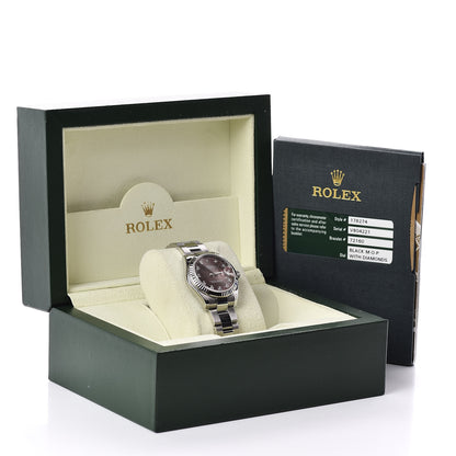 Rolex Stainless Steel 18K White Gold Diamond Black Mother of Pearl 31mm Oyster Perpetual Datejust Watch 178274 6 of 6
