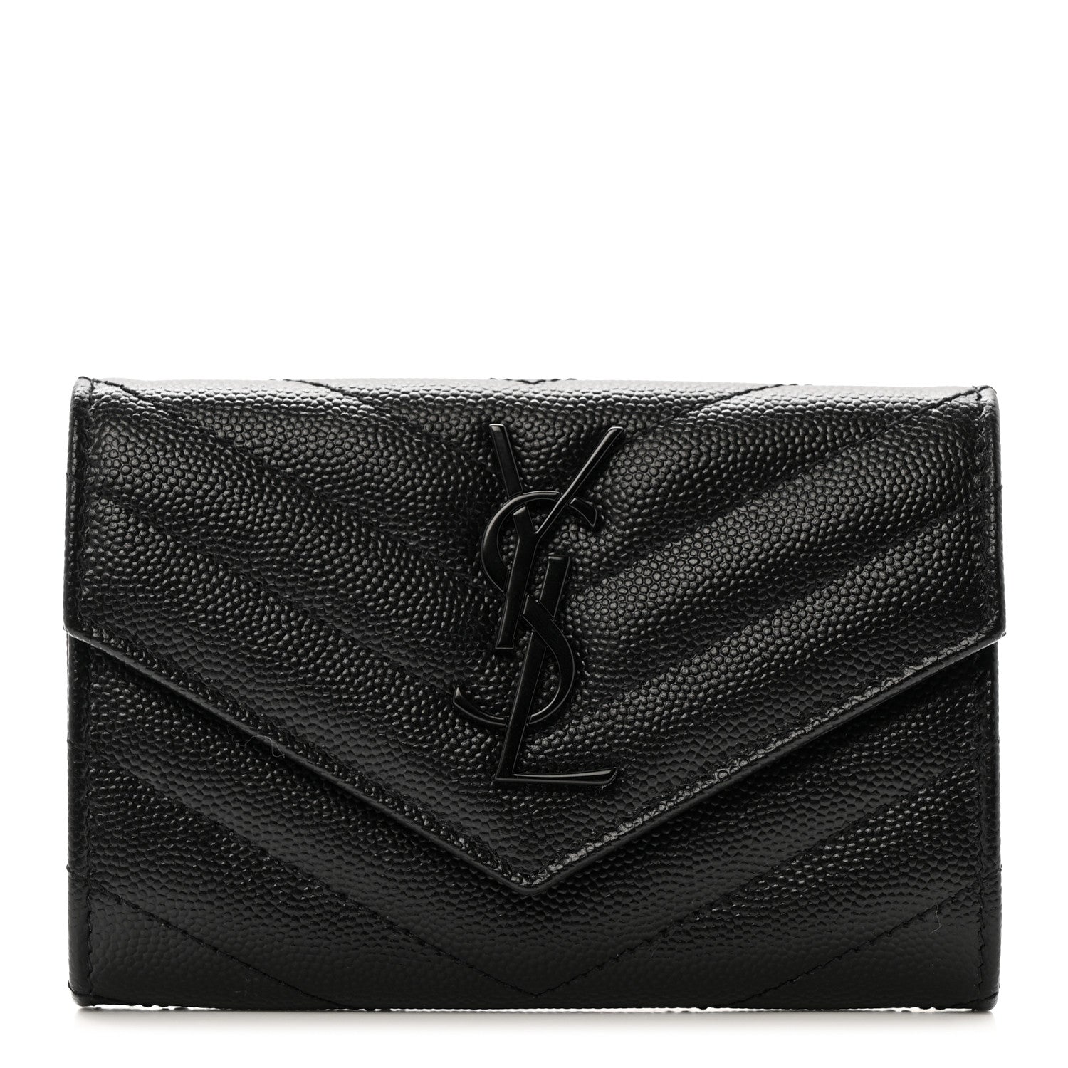Saint Laurent Grain De Poudre Matelasse Chevron Small Monochrome Monogram Envelope Wallet Black 1 of 8
