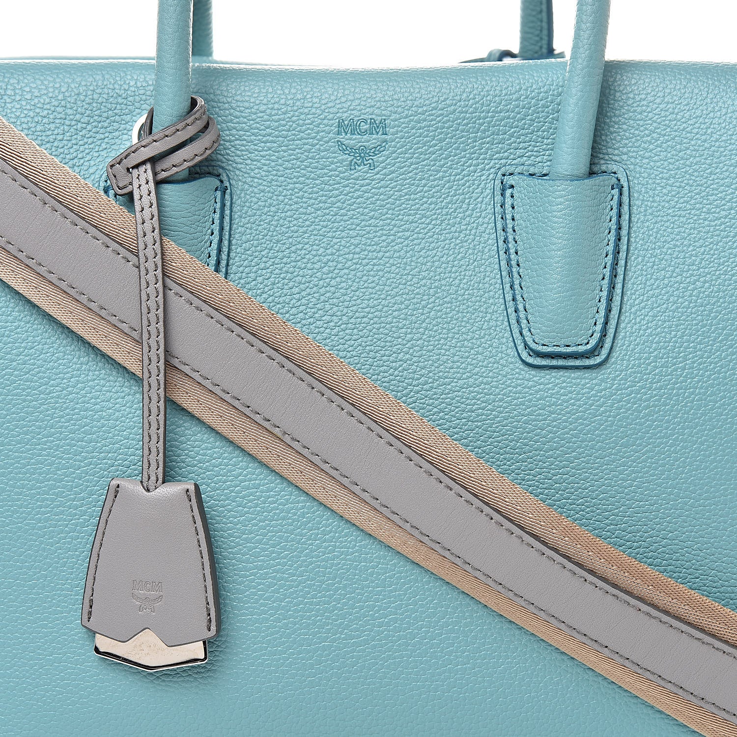 MCM Grained Calfskin Medium Milla Tote Silt Green 9 of 13