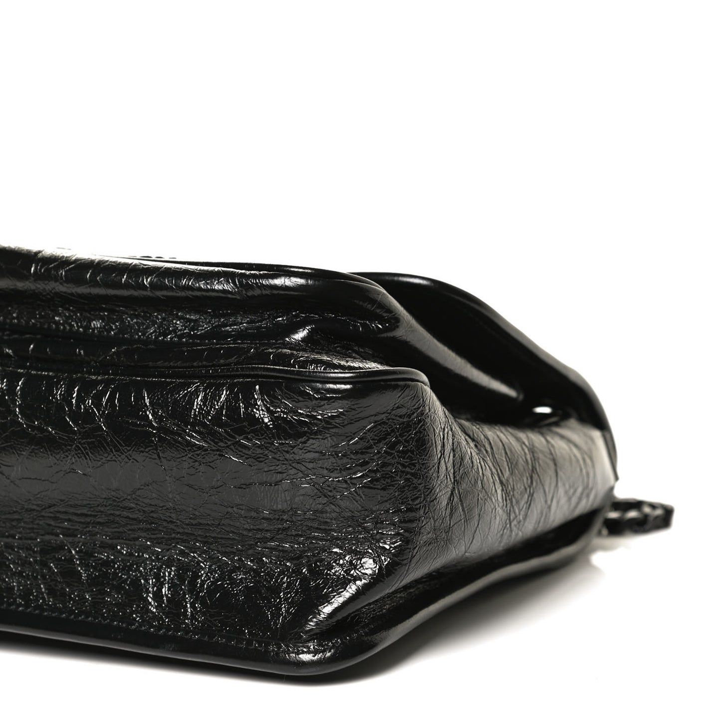 Crinkled Calfskin Matelasse Monogram Medium Niki Chain Satchel Black