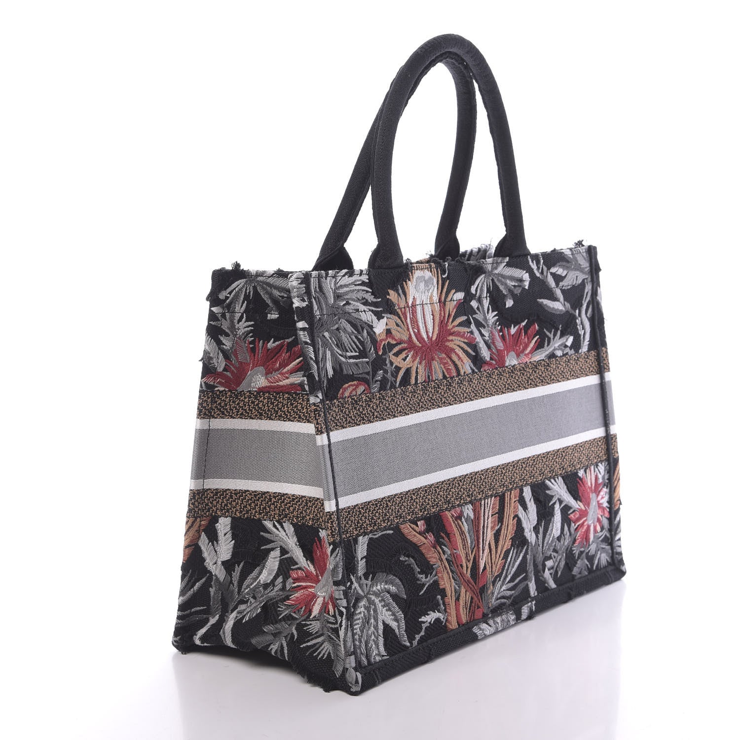 Christian Dior Canvas Embroidered Medium Camouflage Flowers Book Tote Black Multicolor 3 of 17