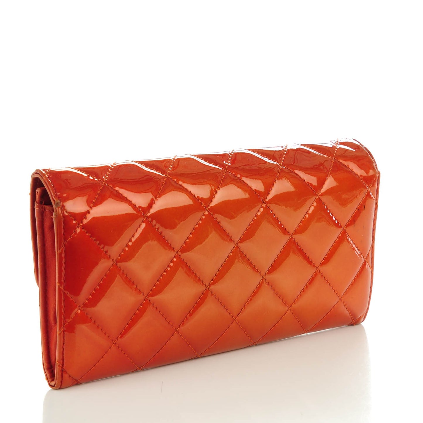 Patent Quilted Brilliant Large Flap Wallet Orange