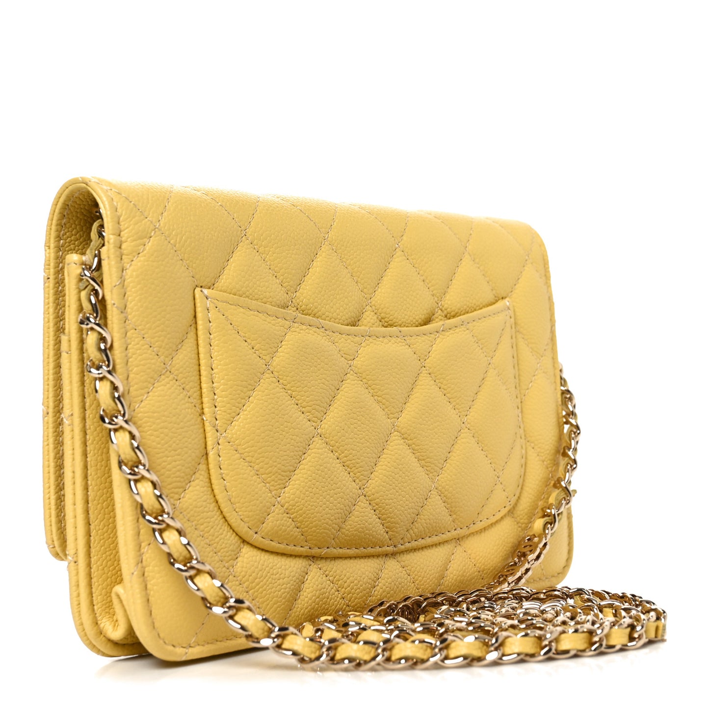 Caviar Quilted Wallet on Chain WOC Yellow