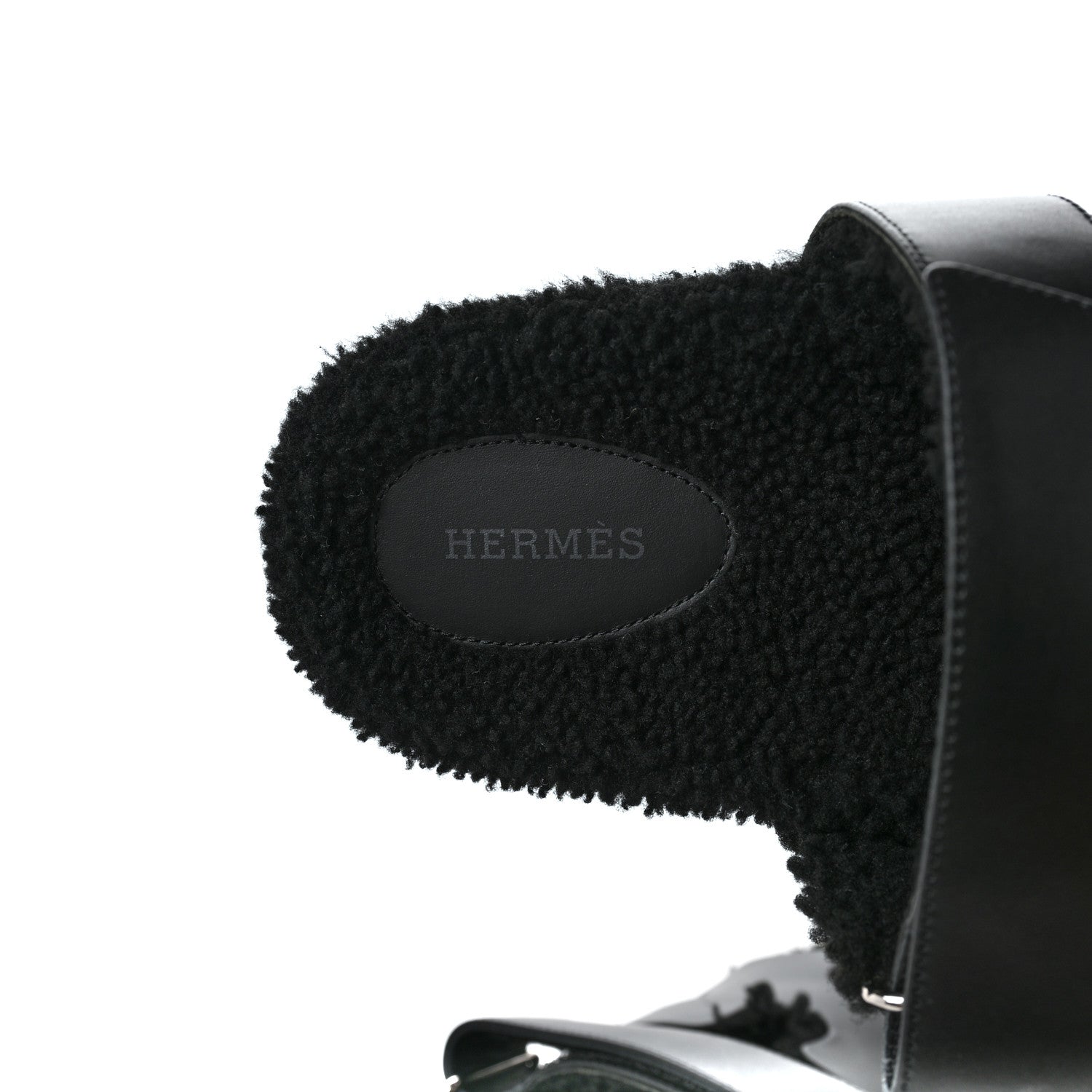 Hermes Calfskin Woolskin Mens Chypre Sandals 44.5 Black 7 of 8