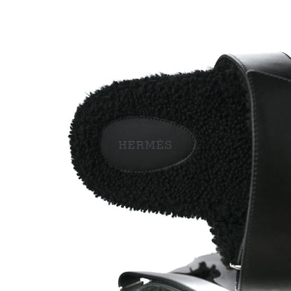 Hermes Calfskin Woolskin Mens Chypre Sandals 44.5 Black 7 of 8