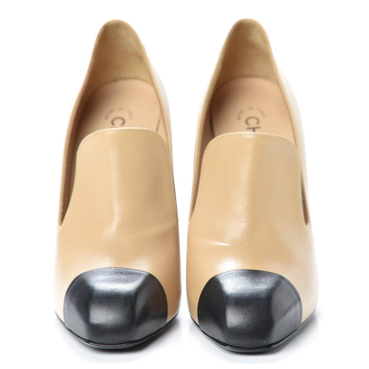 Chanel Lambskin CC Cap Toe Mocassin Loafer 39 Beige Black 2 of 12