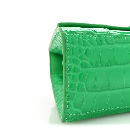Balenciaga Shiny Calfskin Tonal B Crocodile Embossed Hourglass Top Handle Bag XS Vivid Green 9 of 10