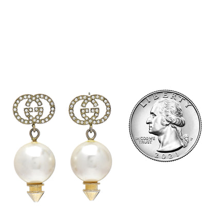 Gucci Metal Crystal Pearl Interlocking G Earrings Shiny Gold 2 of 4