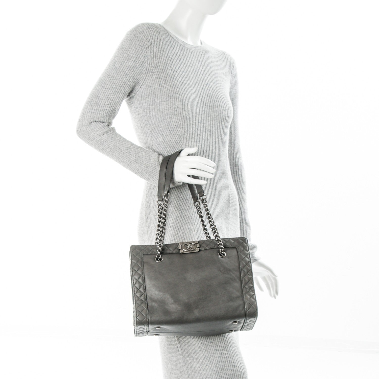 Chanel Calfskin Boy Reverso Shopping Tote Grey 2 of 7