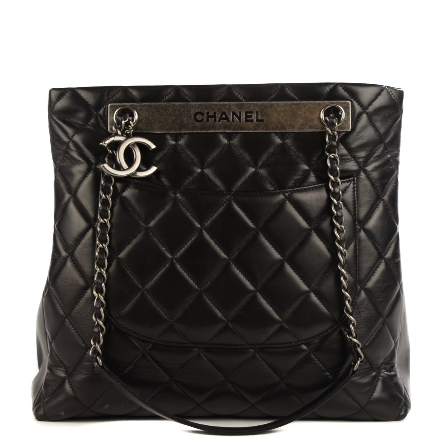 Lambskin Quilted Trendy CC Shopping Tote Black