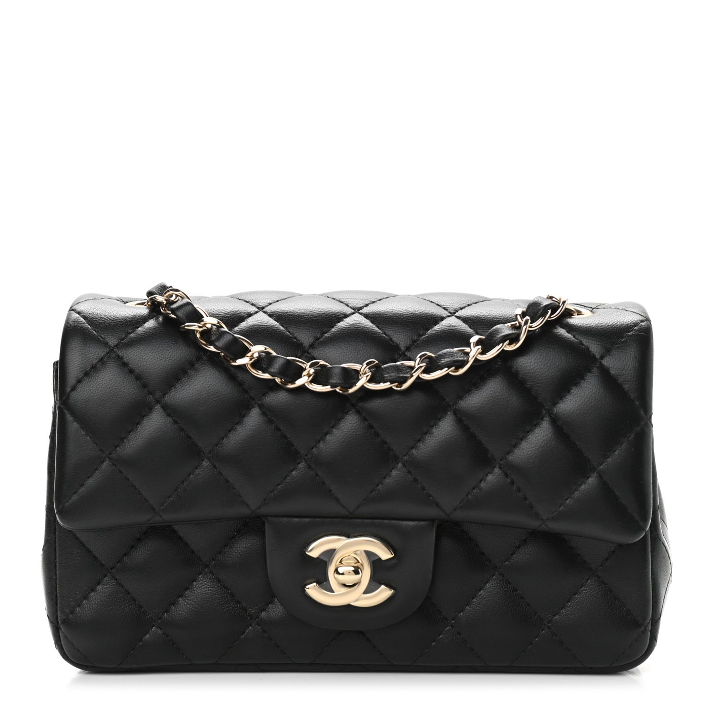 Lambskin Quilted Mini Rectangular Flap Black