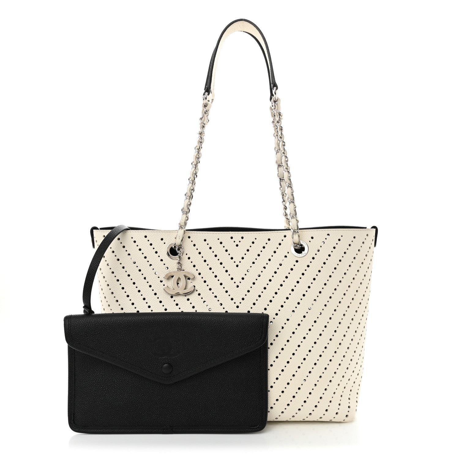 Chanel Perforated Grained Calfskin Large Shopping Tote White 3 of 12
