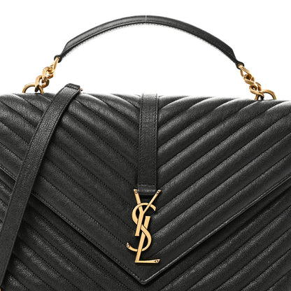 Saint Laurent Sheepskin Matelasse Chevron Monogram Large College Satchel Black 8 of 10